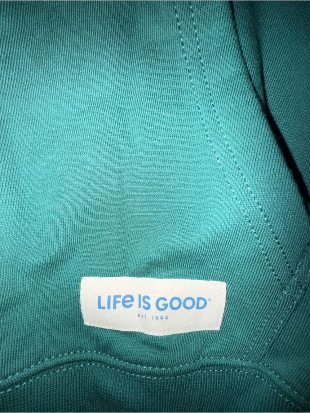 Life Is Good Teal Green Hoodie with Cream Accents - Picture 4 of 7